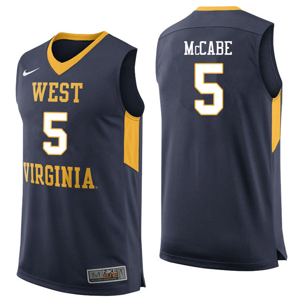 Men #5 Jordan McCabe West Virginia Mountaineers College Basketball Jerseys Sale-Navy
